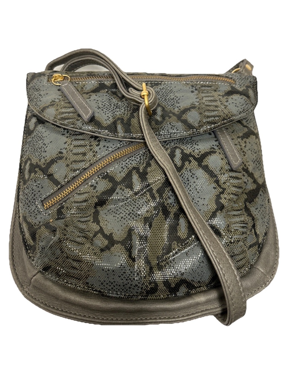 Rare Carol S. Miller 5 Pocket Fit It All Gray Animal Print Leather Crossbody
